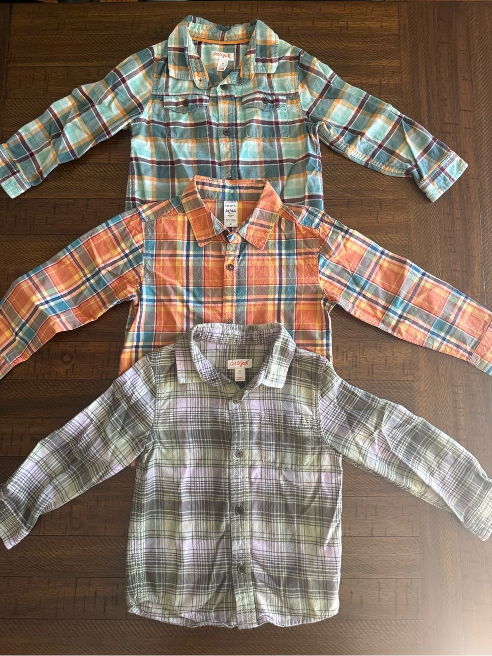 Carters/ Cat & Jack Plaid Flannel Button - Green/Orange/Purple